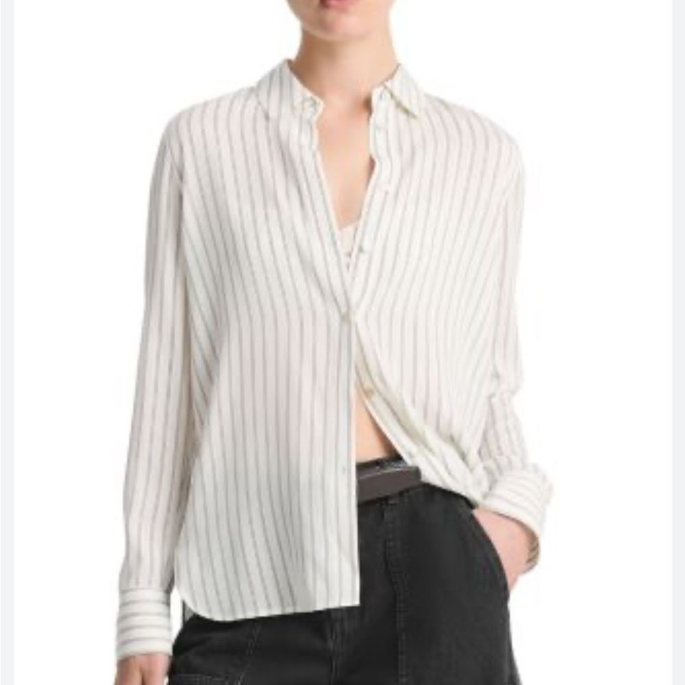 Vince Slim-Fitted Stripe Blouse Button Up Size Small